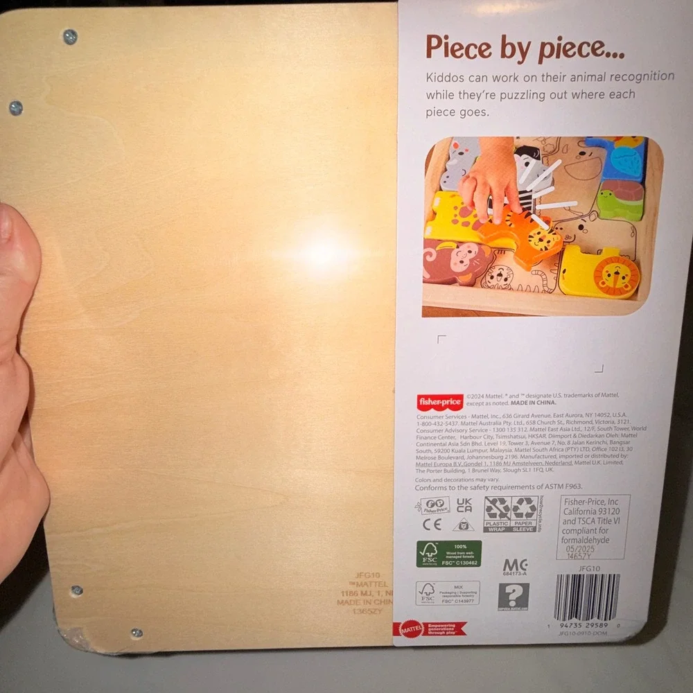 Fisher-Price Wooden Animal Puzzle Kids One Size Multicolor New 12pc JFG10 Jigsaw